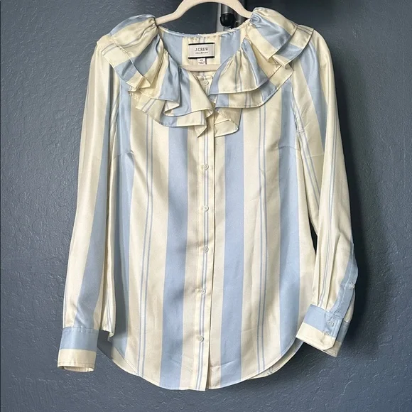 J. Crew collection silk ruffle blouse Blue and Cream - Picture 2 of 7